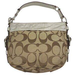 COACH Zoe 12657 Signature Logo Jacquard Hobo Shoulder Bag Silver Leather NO TAG